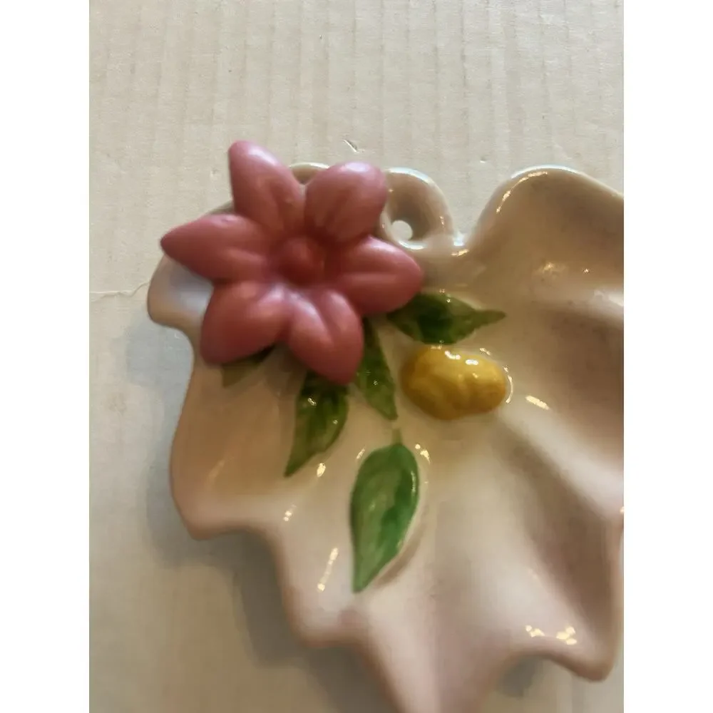 Vtg 1940s Zanesville‎ Glazed Earthenware Pottery Pink trinket dish Teabag Holder
